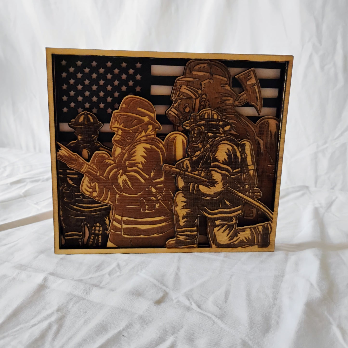 Wooden 3D Firemen Wall Art | Fireman Wood Fighting Fire 6x6