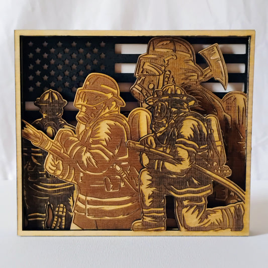 Wooden 3D Firemen Wall Art | Fireman Wood Fighting Fire 6x6