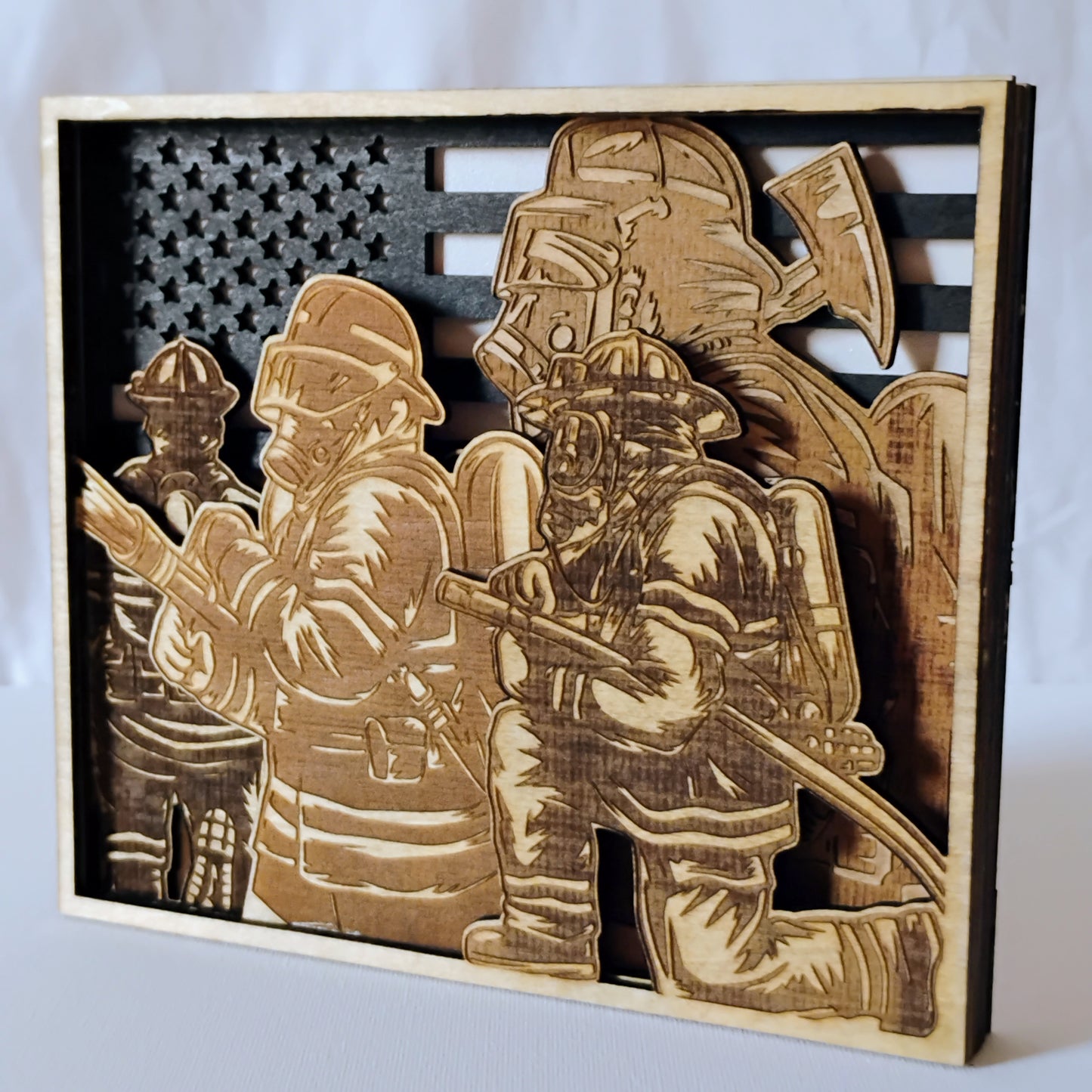 Wooden 3D Firemen Wall Art | Fireman Wood Fighting Fire 6x6