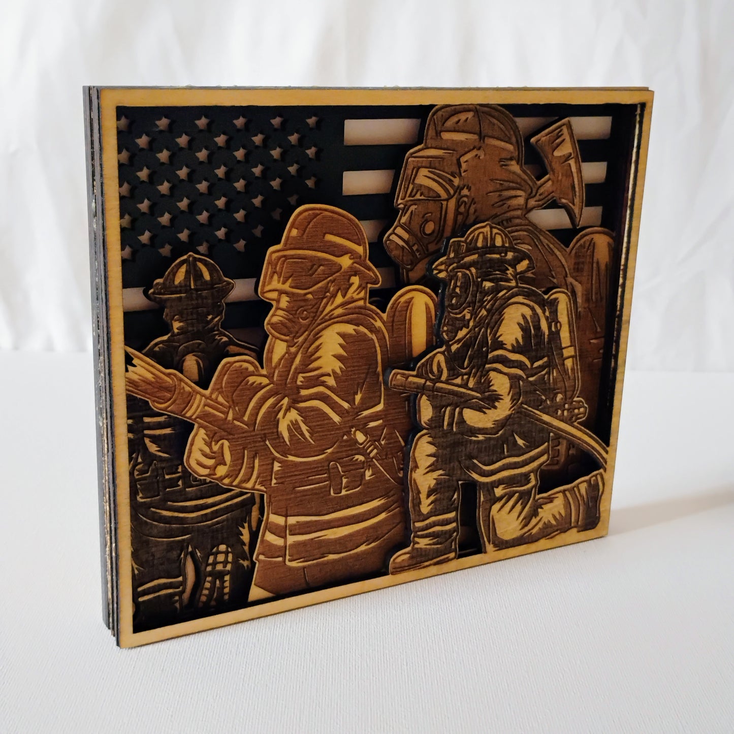 Wooden 3D Firemen Wall Art | Fireman Wood Fighting Fire 6x6